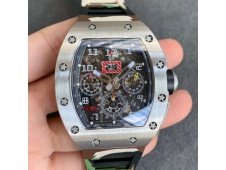 Replica Richard Mille RM011 SS Chrono KVF 1:1 Best Crystal Dial Black on Green Camo Rubber Strap A7750 V3
