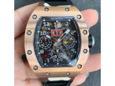 Replica Richard Mille RM011 Rose Gold Chrono KVF 1:1 Best Crystal Dial Black on Green Camo Rubber Strap A7750 V3