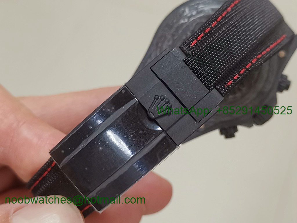 Replica ROLEX Daytona DIW Carbon OMF Best Black Dial Red Hand on Black Nylon Strap A4130