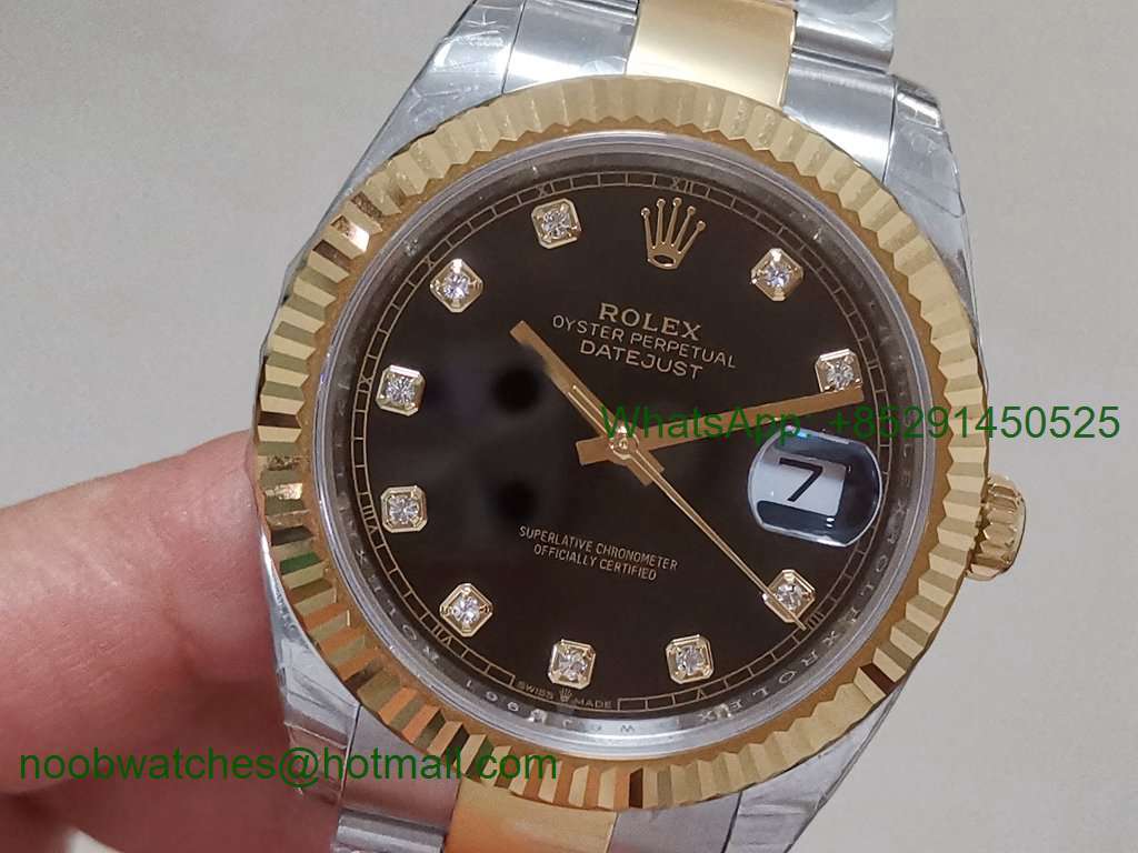 Replica Rolex DateJust 41mm Two Tone Yellow Gold 126233 EWF 1:1 Best Black Diamond Dial A3235