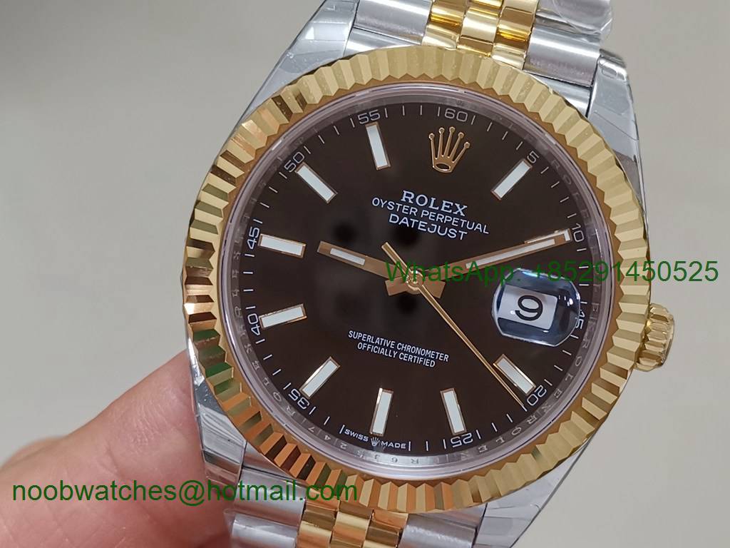 Replica Rolex DateJust 41mm Two Tone Yellow Gold 126233 EWF 1:1 Best Black Dial A3235