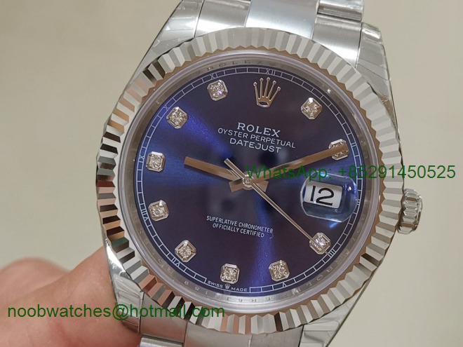 Replica Rolex DateJust 41mm 126334 EWF 1:1 Best Blue Diamond Dial A3235