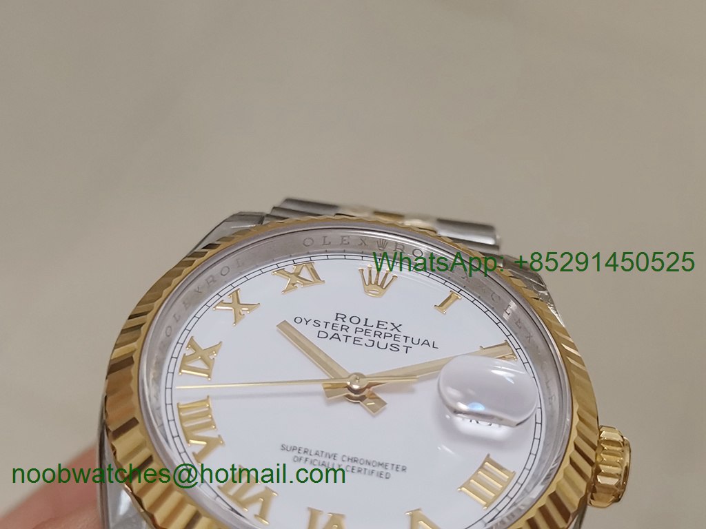 Replica Rolex DateJust 36mm SS/Yellow Gold 126233 EWF 1:1 Best White Roman Dial A3235