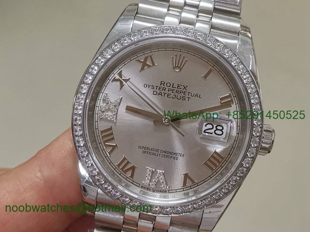 Replica Rolex DateJust 36mm 126234 EWF 1:1 Best Diamond Bezel Silver Dial A3235