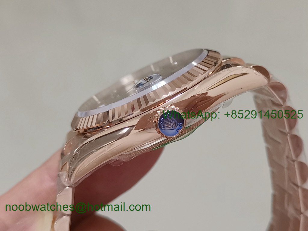 Replica Rolex DayDate 36mm Rose Gold 128235 EWF Best Brown Diamond Dial on President Bracelet A3255