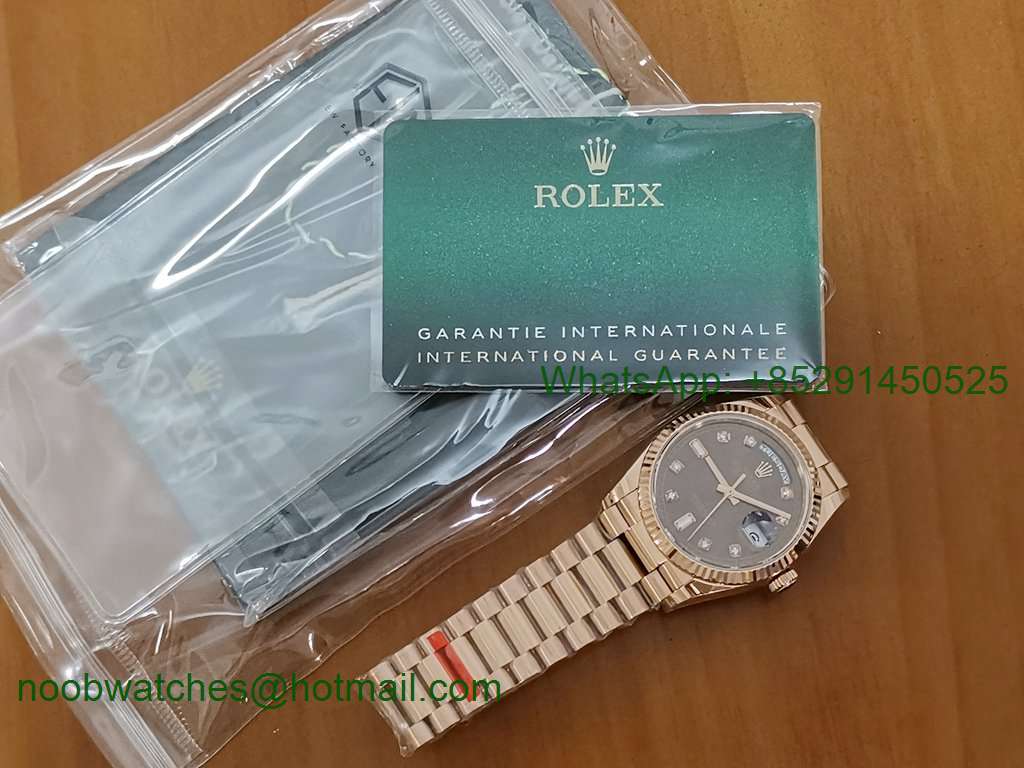 Replica Rolex DayDate 36mm Rose Gold 128235 EWF Best Brown Diamond Dial on President Bracelet A3255