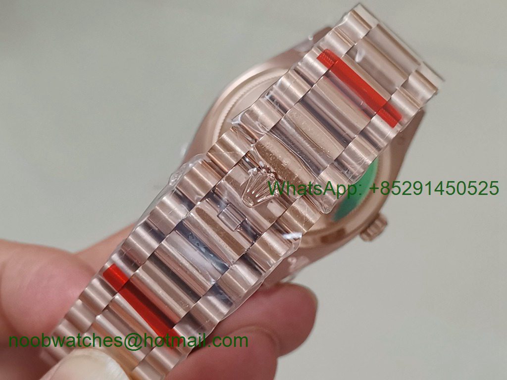 Replica Rolex DayDate 36mm Rose Gold Diamonds Bezel EWF Best on President Bracelet A3255