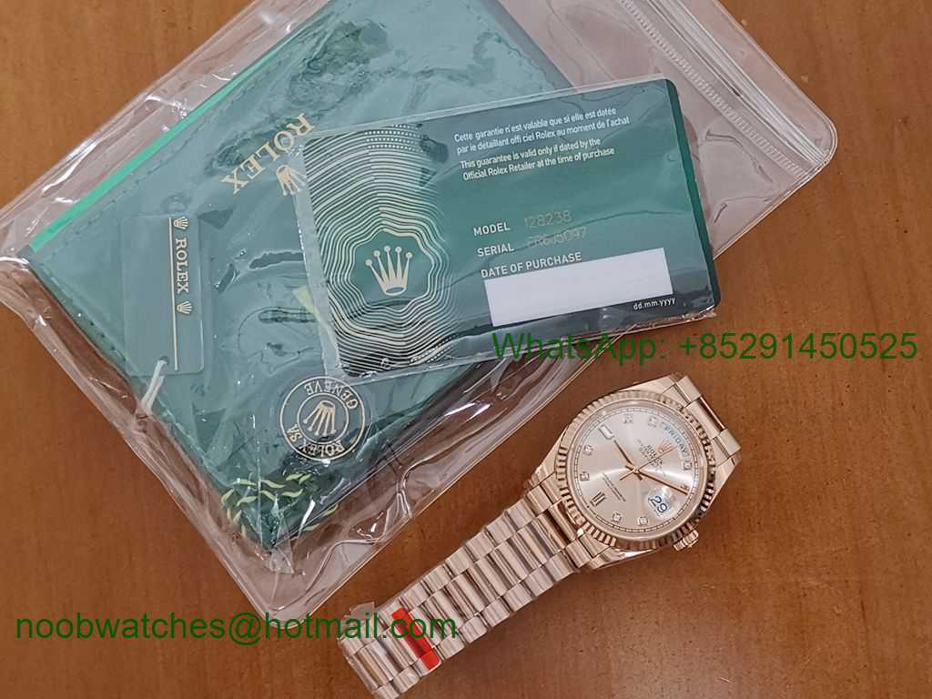 Replica Rolex DayDate 36 Rose Gold 128235 EWF Best RG Diamond Dial on President Bracelet A3255