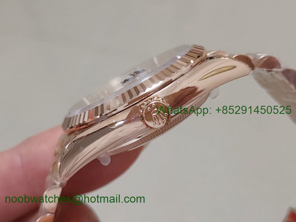 Replica Rolex DayDate 36 Rose Gold 128235 EWF Best RG Diamond Dial on President Bracelet A3255