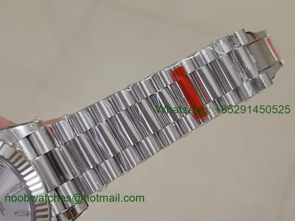 Replica Rolex DayDate 40mm 228239 EWF Best Silver Diamond Dial on SS President Bracelet A3255