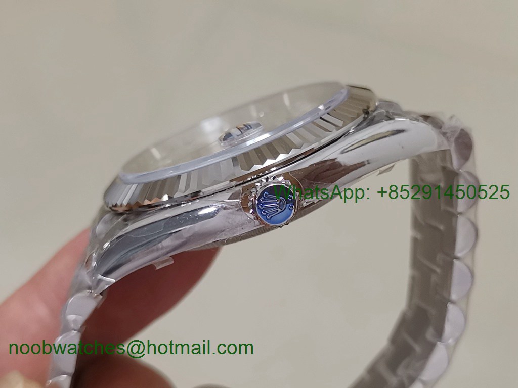 Replica Rolex DayDate 40mm 228239 EWF Best Silver Diamond Dial on SS President Bracelet A3255