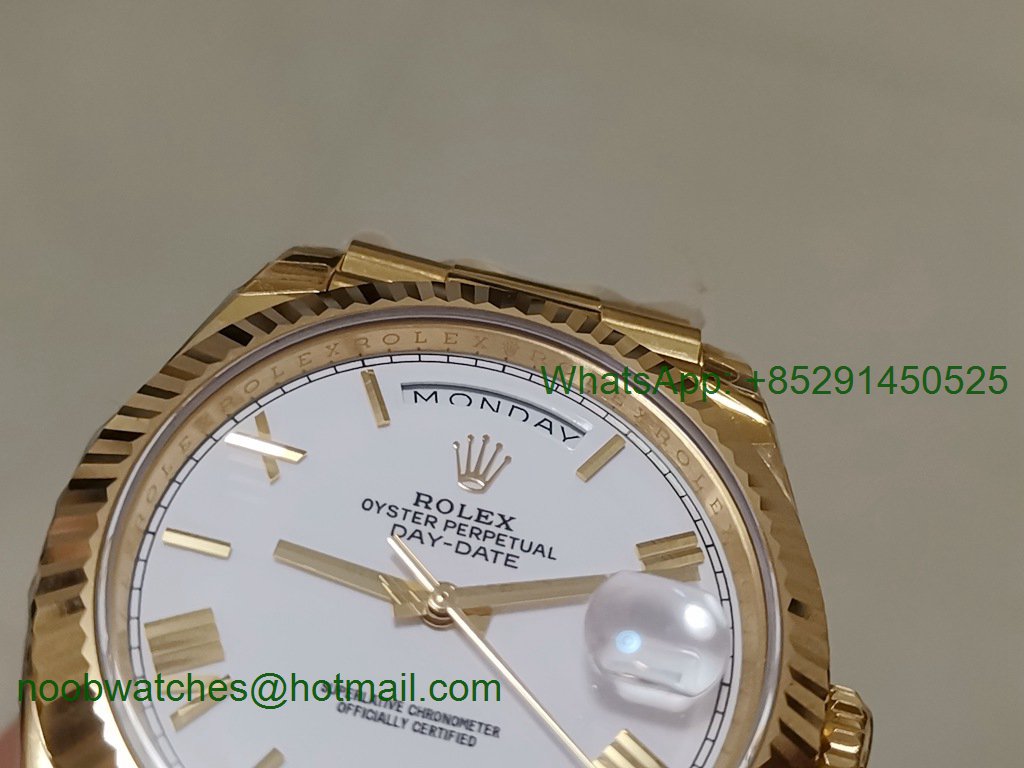 Replica Rolex DayDate 40mm 228238 Yellow Gold EWF White Roman Dial on YG President Bracelet A3255