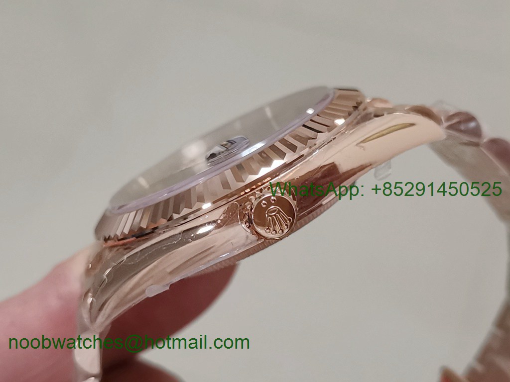 Replica Rolex DayDate 40mm Rose Gold 228235 EWF Best Brown Roman Dial on SS President Bracelet A3255