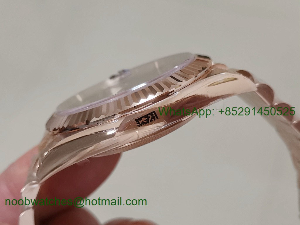 Replica Rolex DayDate 40mm Rose Gold 228235 EWF Best Brown Roman Dial on SS President Bracelet A3255