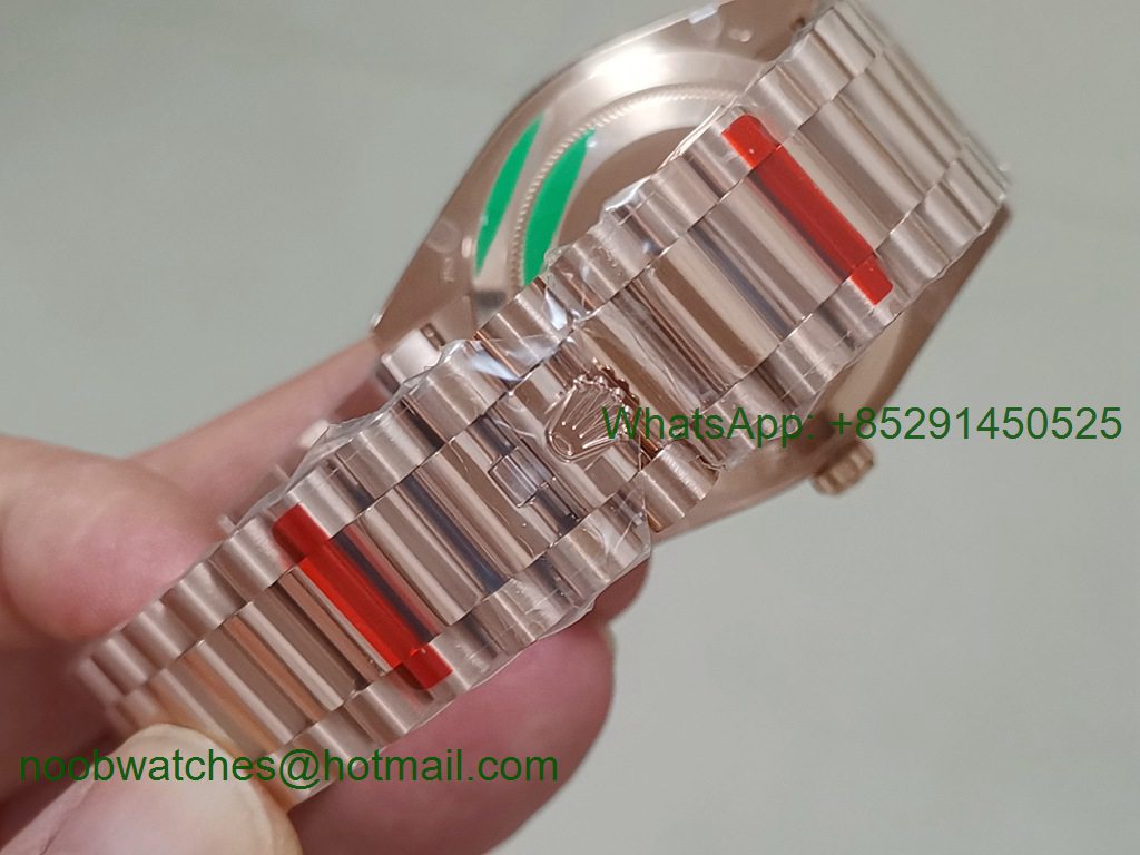 Replica Rolex DayDate 40mm Rose Gold 228235 EWF Best Diamond Bezel Brown Dial A3255
