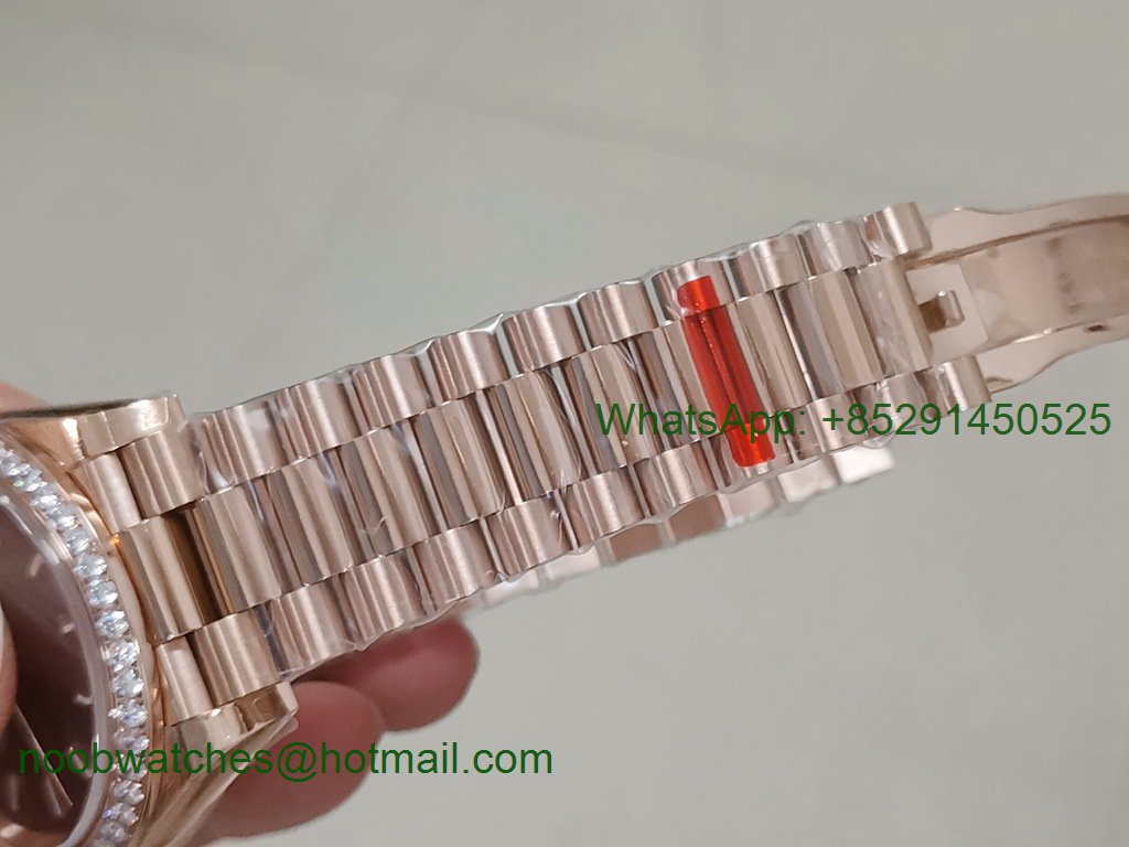 Replica Rolex DayDate 40mm Rose Gold 228235 EWF Best Diamond Bezel Brown Dial A3255