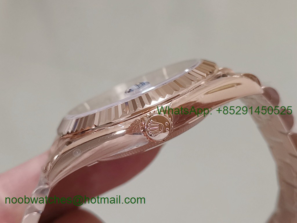 Replica Rolex DayDate 40mm Rose Gold 228235 EWF Best Silver Roman Dial A3255