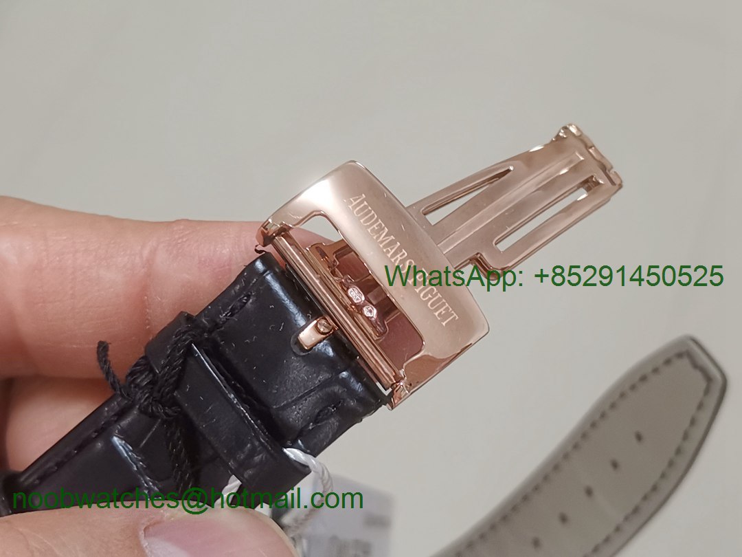 Replica Audemars Piguet AP Royal Oak Chrono 26331ST Rose Gold OMF 1:1 Best Black Dial on Leather Strap A7750