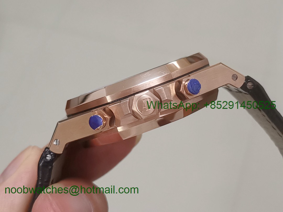 Replica Audemars Piguet AP Royal Oak Chrono 26331ST Rose Gold OMF 1:1 Best Black Dial on Leather Strap A7750