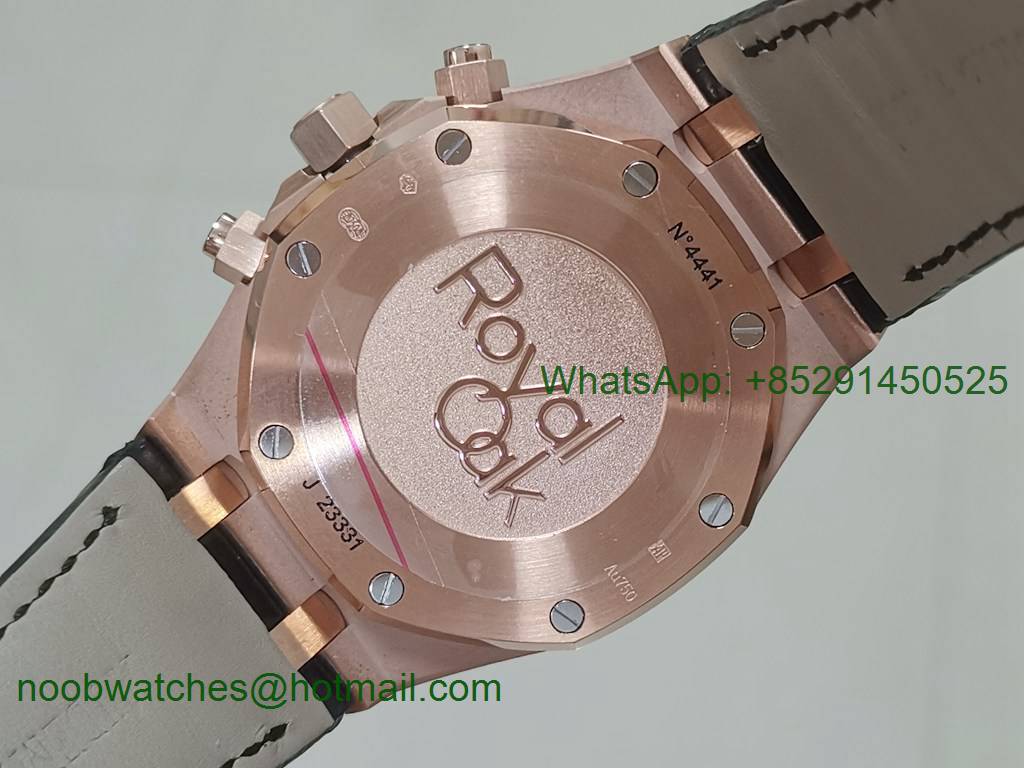 Replica Audemars Piguet AP Royal Oak Chrono 26331ST Rose Gold OMF 1:1 Best Silver Dial on Leather Strap A7750