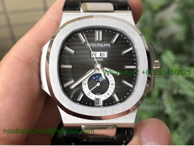 Replica Patek Philippe Nautilus 5726 Complicated GRF 1:1 Best Black Dial on Leather A324