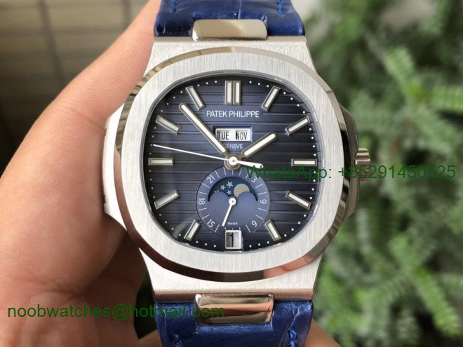 Replica Patek Philippe Nautilus 5726 Complicated GRF 1:1 Best Blue Dial on Leather A324