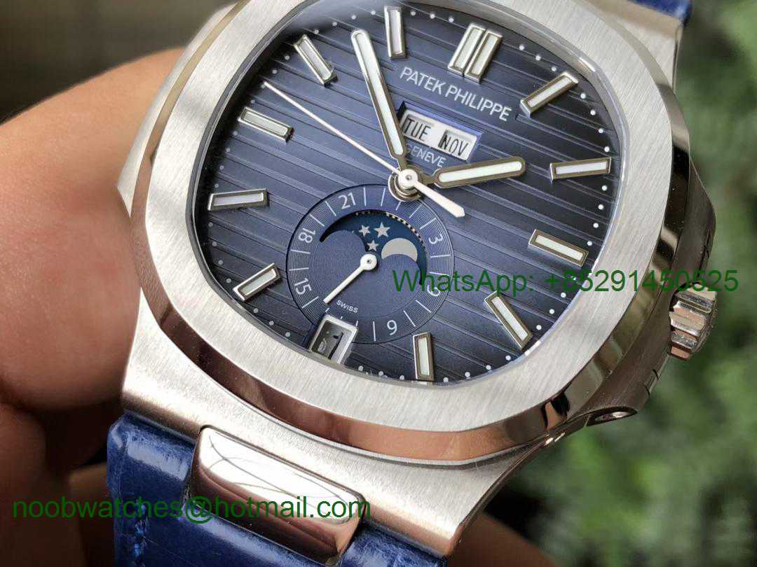 Replica Patek Philippe Nautilus 5726 Complicated GRF 1:1 Best Blue Dial on Leather A324
