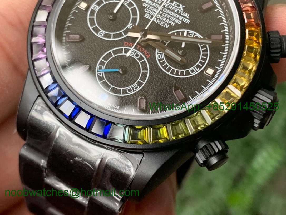 Replica Rolex Daytona Rainbow Black MAD PVD TWF Best Edition on PVD Bracelet A7750