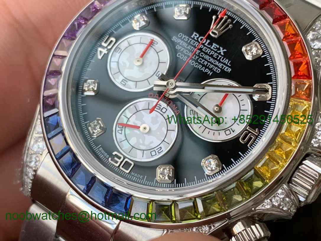 Replica Rolex Daytona 116599 RBOW Rainbow Crystal BLF Best Black Dial A4130