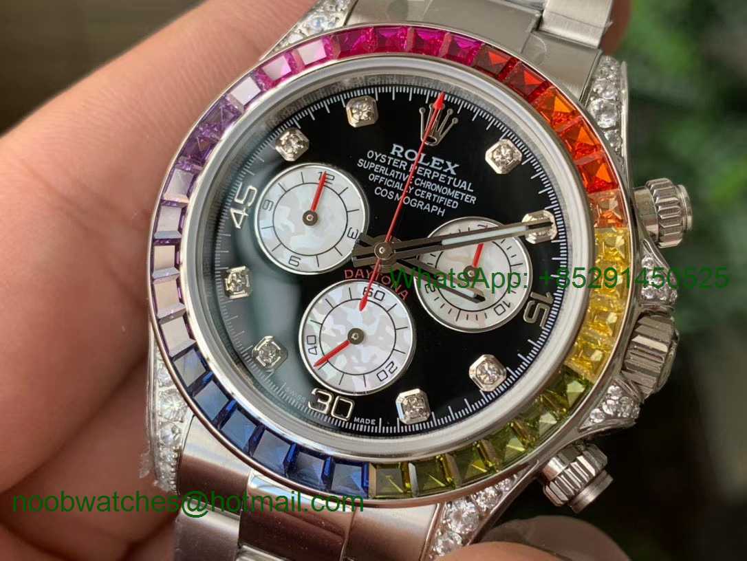 Replica Rolex Daytona 116599 RBOW Rainbow Crystal BLF Best Black Dial A4130