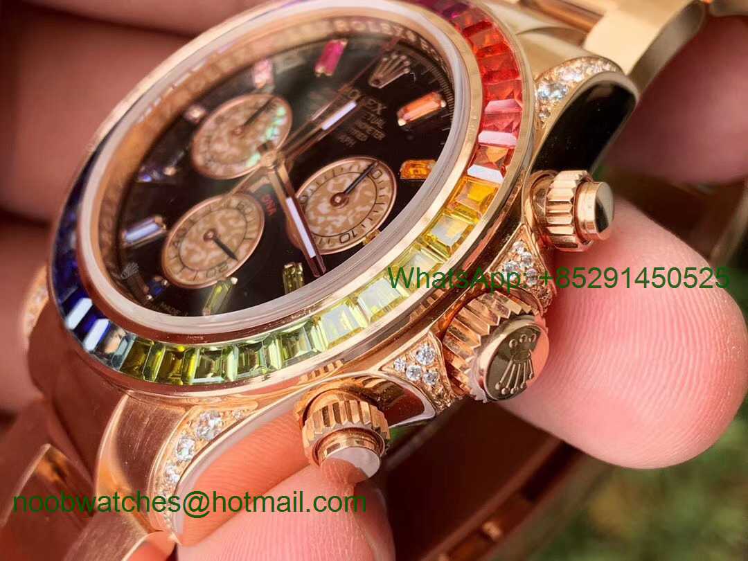 Replica Rolex Daytona 116595RBOW Rose Gold Rainbow Crystal Black Dial BLF Best A4130