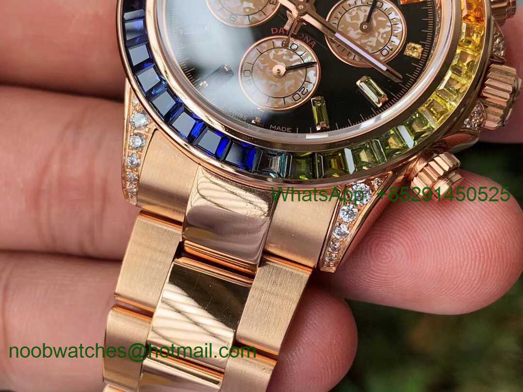 Replica Rolex Daytona 116595RBOW Rose Gold Rainbow Crystal Black Dial BLF Best A4130
