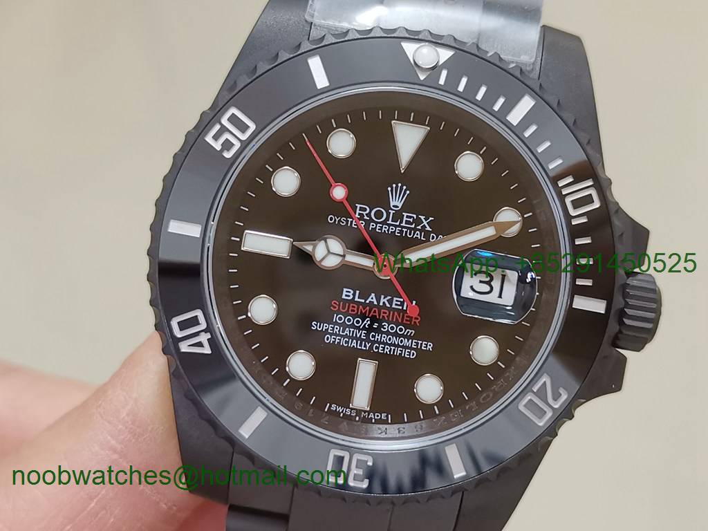 Replica Rolex Submariner BLAKEN SINGLE RED IPKF 1:1 Best Black Dial on PVD Bracelet A2836