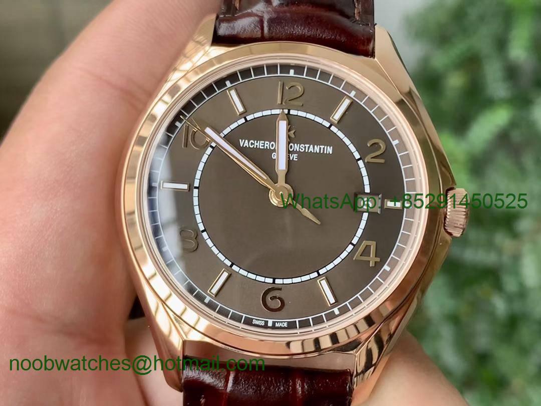 Replica Vacheron Constantin VC Fiftysix Rose GOLD 40mm ZF 1:1 Best Brown Dial on Leather A1326