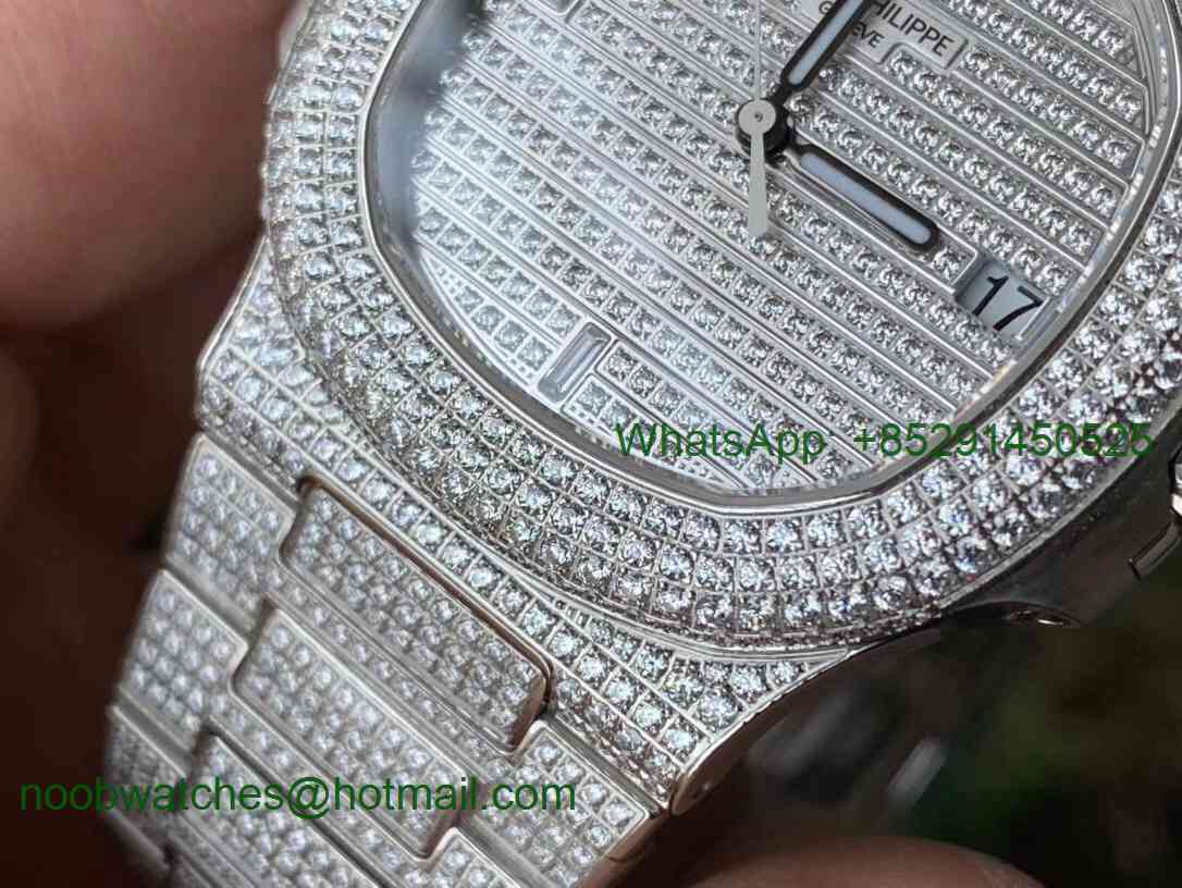 Replica Patek Philippe Nautilus 5719/1G Full Diamond PF 1:1 Best Ice Out Bracelet A324 Clone