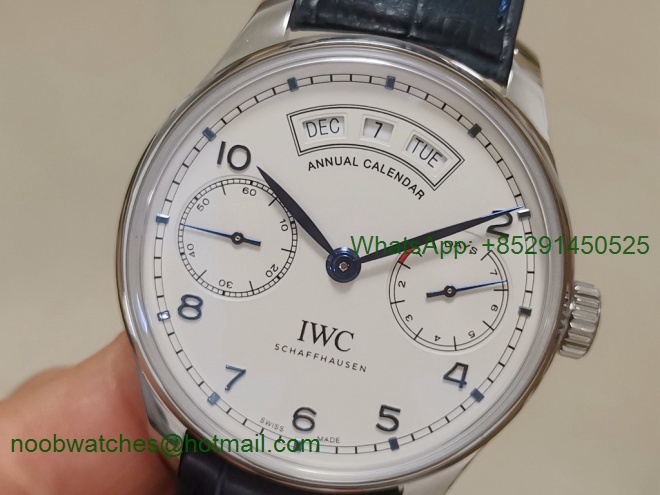 Replica IWC Portuguese Real PR Real Annual Calendar IW503501 YLF 1:1 Best White Dial on Blue Leather A52850