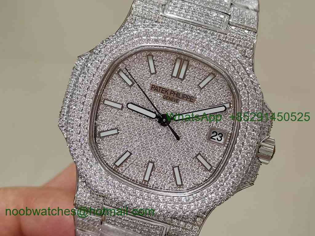 Replica Patek Philippe Nautilus 5719 Full Diamond DMF V3 Best Ice Out Bracelet A324 Clone
