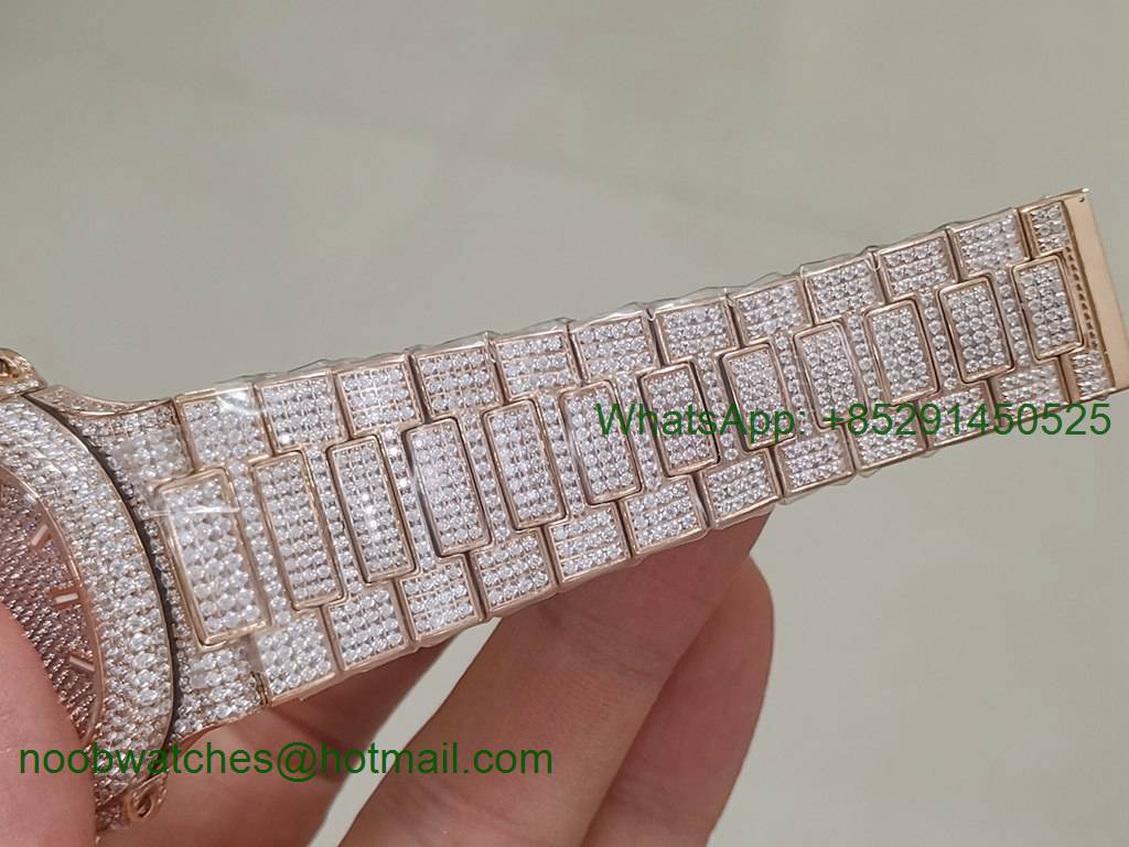 Replica Patek Philippe Nautilus 5719 Rose Gold Full Diamond R8F V3 Best Ice Out Bracelet A324 Clone