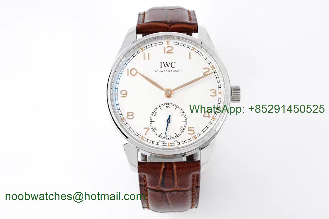 Replica IWC Portuguese IW358303 ZF 1:1 Best White Dial Rose Gold Markers Brown Leather A82200