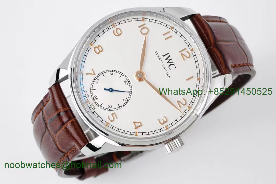 Replica IWC Portuguese IW358303 ZF 1:1 Best White Dial Rose Gold Markers Brown Leather A82200