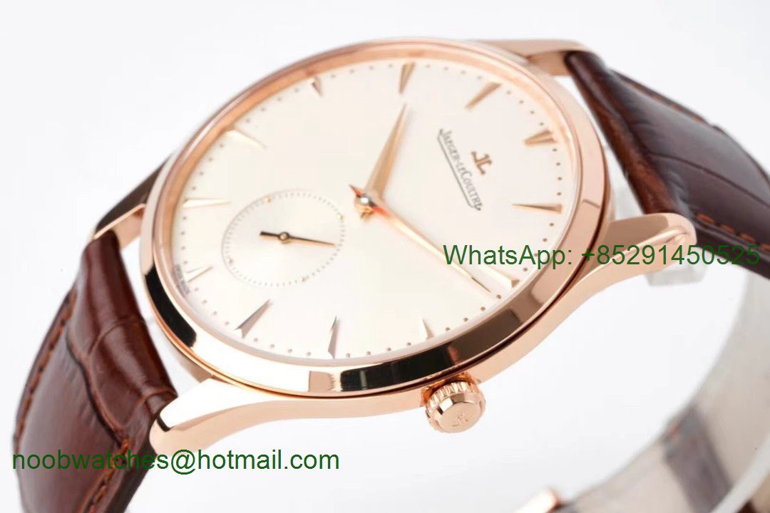 Replica Jaeger Lecoultre JLC Master Ultra Thin Rose Gold ZF 1:1 Best White Dial on Brown Leather A896