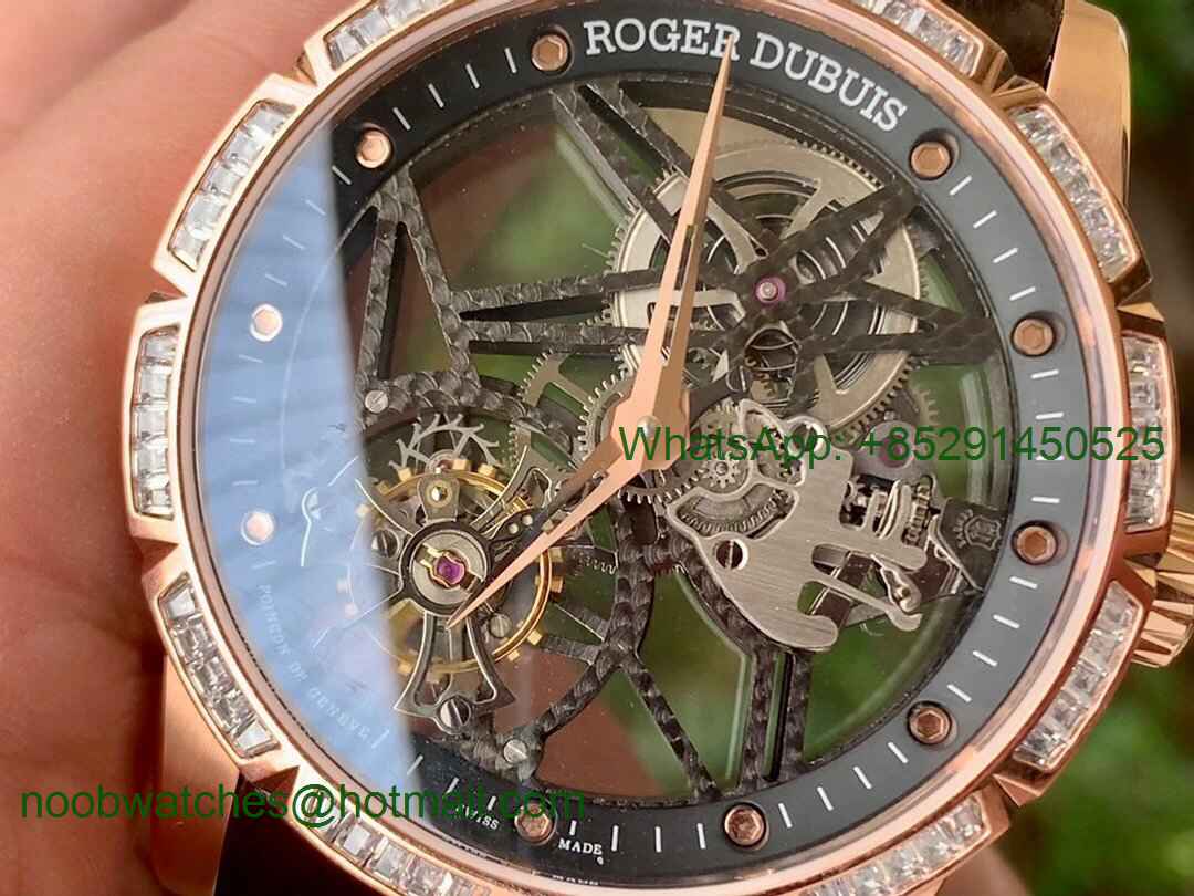 Replica Roger Dubuis Excalibur Rddbex0392 Rose Gold Diamond Bezel BBR Best Skeleton Dial A2136 Tourbillon