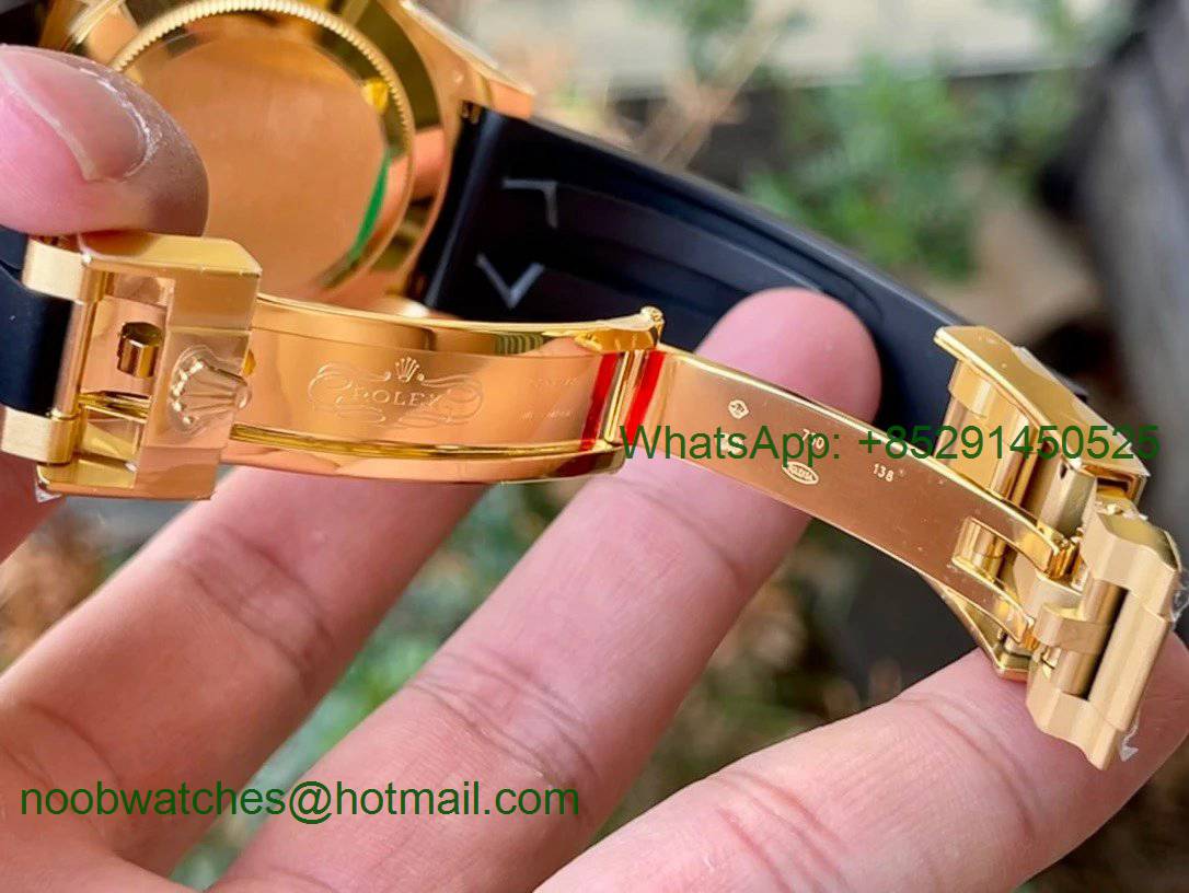 Replica Rolex Daytona 116518 Noob 1:1 Best Yellow Gold Plated 904L Gold Diamonds Dial on Rubber SA4130 V4