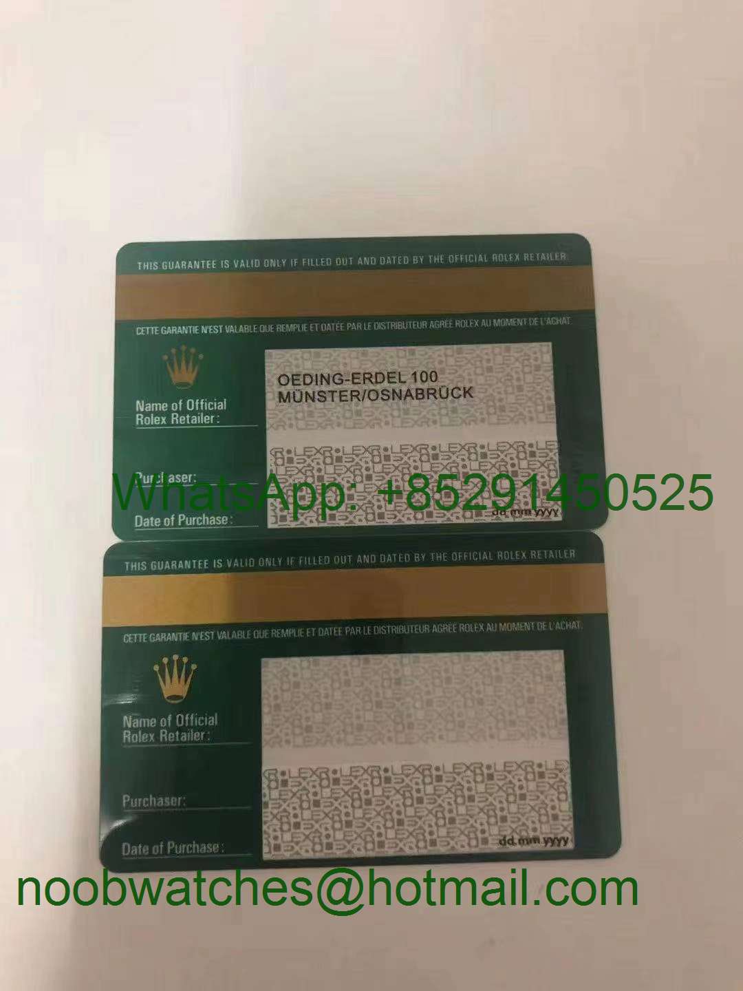 Custom Made Rolex Warranty Card with Anti-Forgery Crown and Fluorescent Matching Print