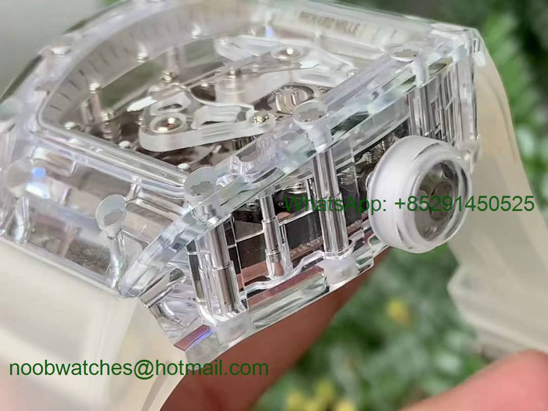 Replica Richard Mille RM056-02 Transparent Tourbillon EURF Best Skeleton Dial on White Rubber Strap V2