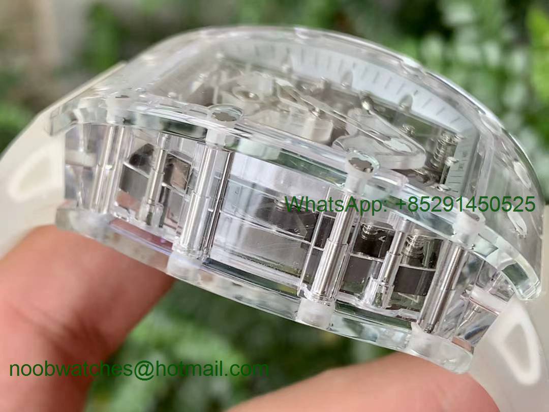 Replica Richard Mille RM056-02 Transparent Tourbillon EURF Best Skeleton Dial on White Rubber Strap V2