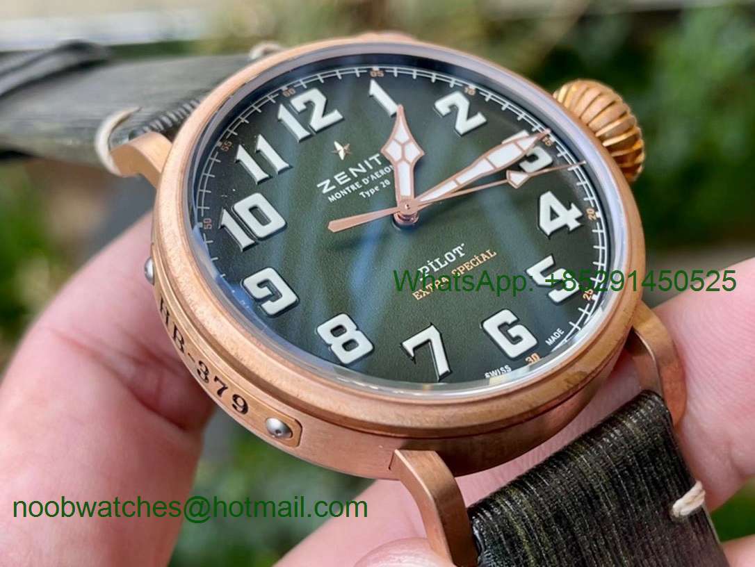 Replica Zenith Pilot Type 20 Extra Special Bronze XF 1:1 Best Green Dial on Leather Strap A2824