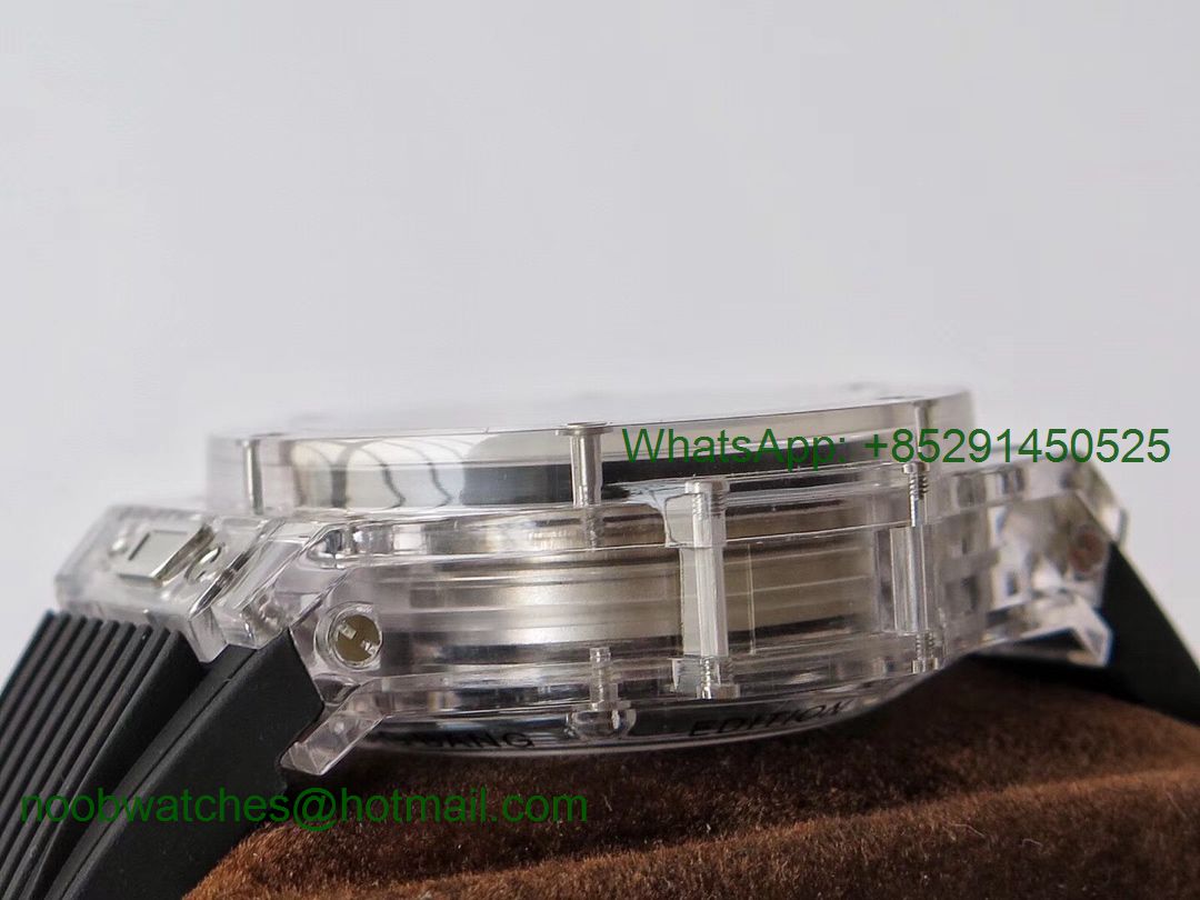 Replica HUBLOT Big Bang Unico Magic Transparent Sapphire 45mm OXF Best Black Dial Rubber A1242