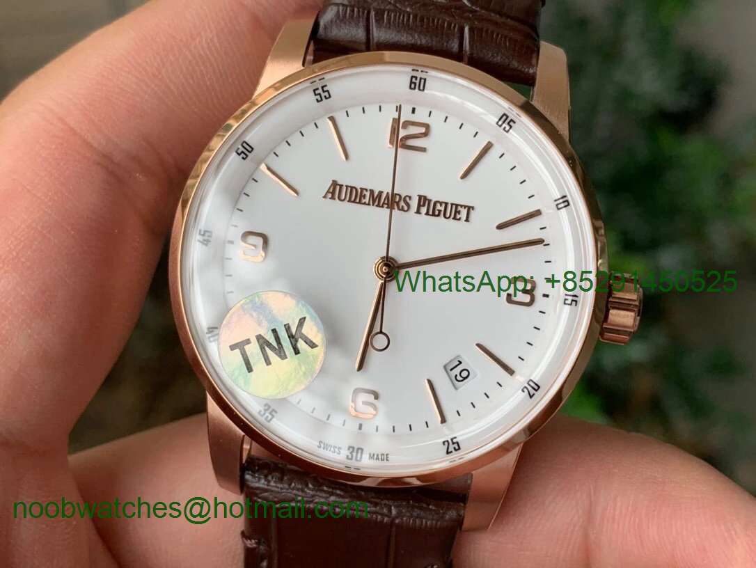 Replica Audemars Piguet AP CODE 11.59 Rose Gold 15210 OXF Best White Dial on Brown Leather A4302