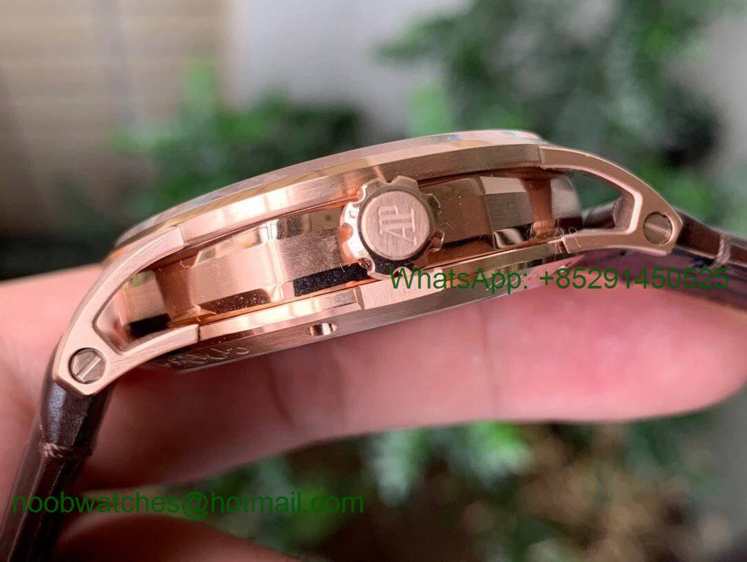 Replica Audemars Piguet AP CODE 11.59 Rose Gold 15210 OXF Best White Dial on Brown Leather A4302